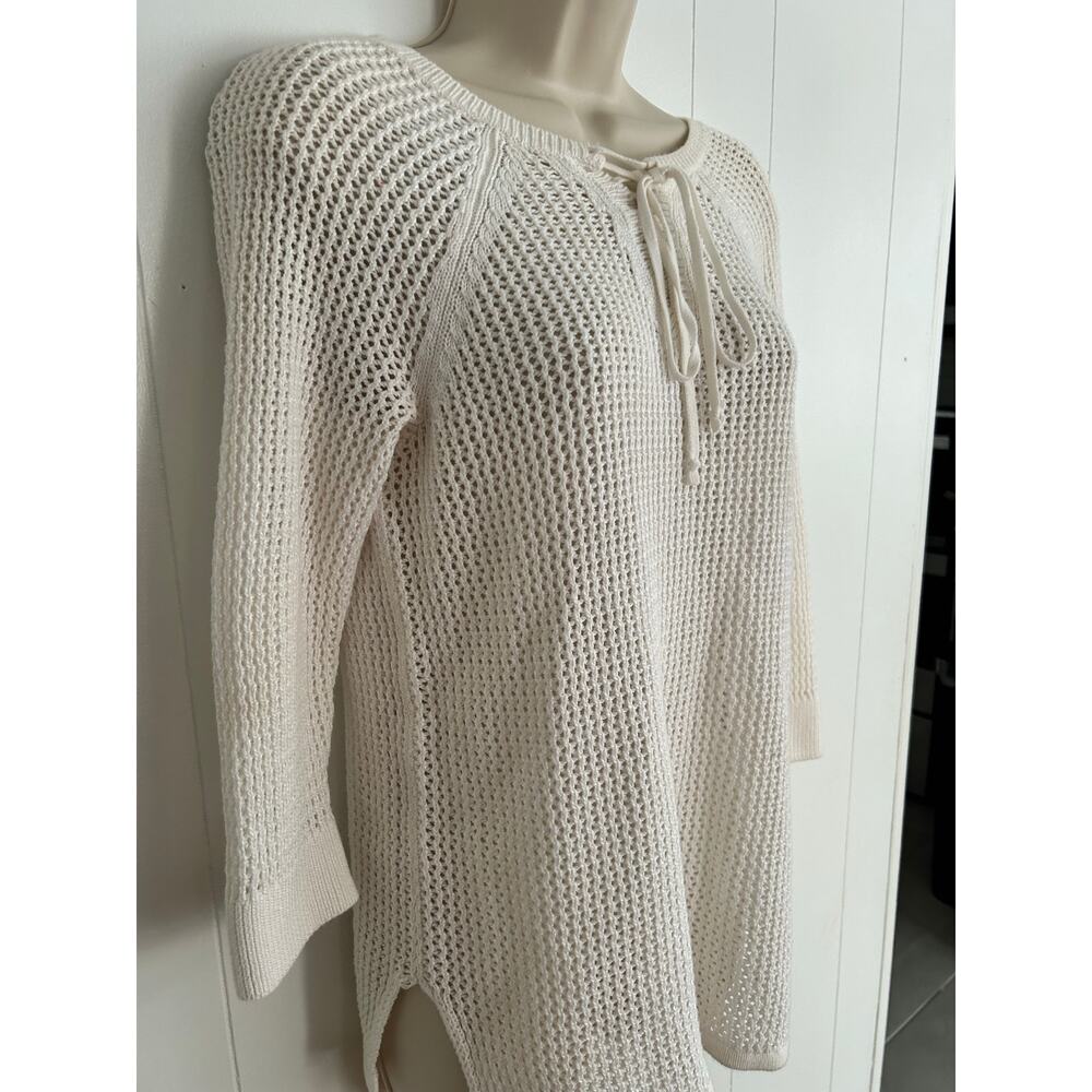 White Black Market Women"s Small Open Knit Tie Tunic Sweater